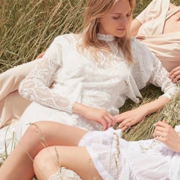 ✨NWT Free People Mock Neck Lace Dress Ivory - Picture 3 of 8